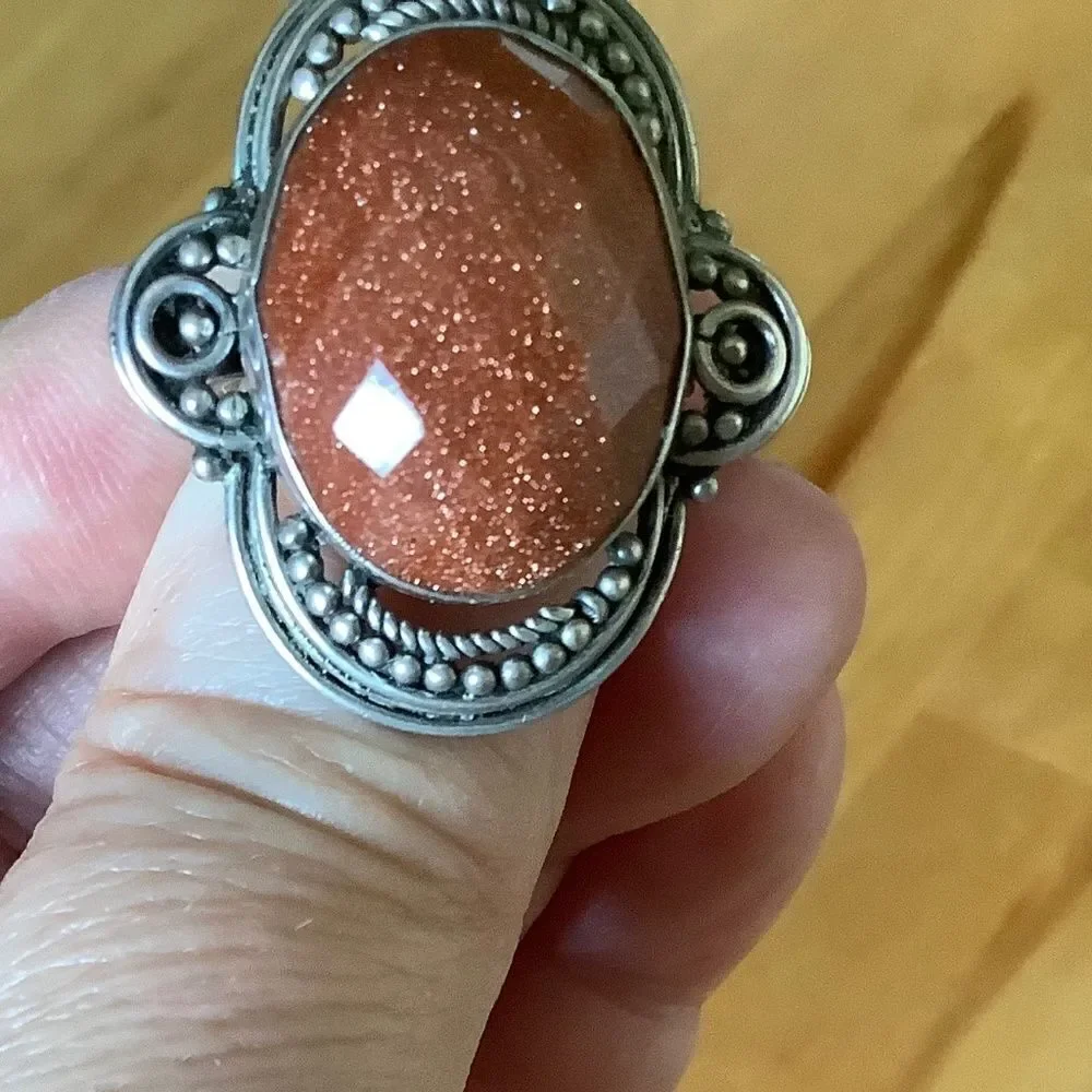 𝅺STERLING SILVER 925 SUN STONE WOMAN RING SIZE US 7.5​​